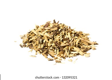 Licorice/liquorice (Glycyrrhiza Glabra) Root Also Used For Tea Isolated On White Background.