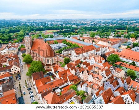 Liebfrauenmunster Church aerial panoramic view. Liebfrauenmunster or Gothic Hall Church of Our Lady is located in Ingolstadt city in Bavaria, Germany.