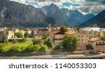 Lienz, Austria. Aerial view of beautiful alpin mountain town.