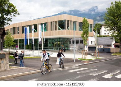 LIENZ / AUSTRIA - JUNE 2018:  Building And Students At The Tech Campus Vocational School In Lienz.  