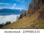 Lienz covered by fog, sun shines on the fog, Lienzer Dolomites 