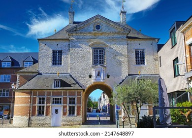 Lier (Gevangenenpoort), Belgium - April 9. 2022: View On Medieval City Prison Gate With Brick Facade, 17th Century Classicism Classical Architecture Style, Blue Sky