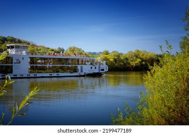 Lieser, Germany - Sep 04, 2022 - A River Cruise Ship At The Moselle River In Lieser.