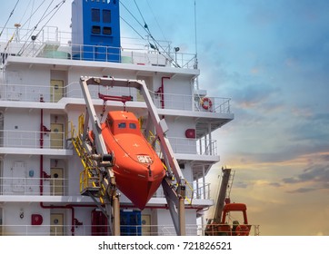 Life Boat Station At Afterward/stern Of Cargo Vessel.