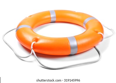 A Life Buoy For Safety At Sea, Isolated On White