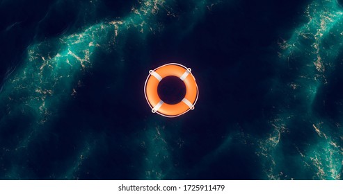 Life buoy. Life buoy in water. Top view of lifebuoy. Life ring floating in a sea. Life preserver in sea. Top view of rescue ring. Rescue ring. Safety ring. - Shutterstock ID 1725911479