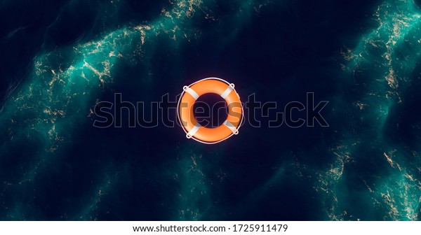 Life buoy. Life buoy in water. Top\
view of lifebuoy. Life ring floating in a sea. Life preserver in\
sea. Top view of rescue ring. Rescue ring. Safety\
ring.