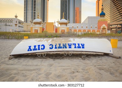 Life Guard Boat On The Beach In Atlantic City, New Jersey. Life Guard Boat On The Beach In Atlantic City, New Jersey. 