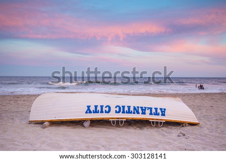 Life guard boat on the beach in Atlantic City, New Jersey. 