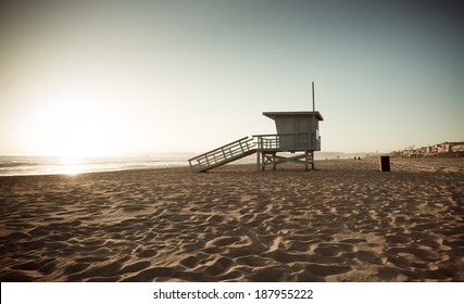 Life Guard Tower at Sunset Vintage Retro Filter - Powered by Shutterstock