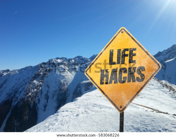 Life Hacks Yellow Frosted Sign Snow Stock Photo (Edit Now) 583068226