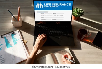 Life Insurance Online Application Form On Device Screen.