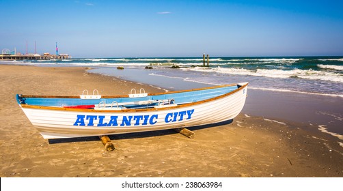 A Lifeboat On The Beach In Atlantic City, New Jersey.