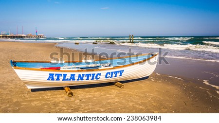 A lifeboat on the beach in Atlantic City, New Jersey.