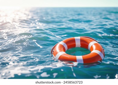 Lifebuoy floating in blue sea - Powered by Shutterstock