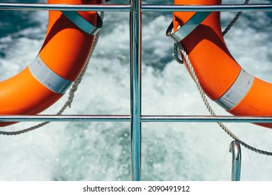 Lifebuoy hanging behind the ship