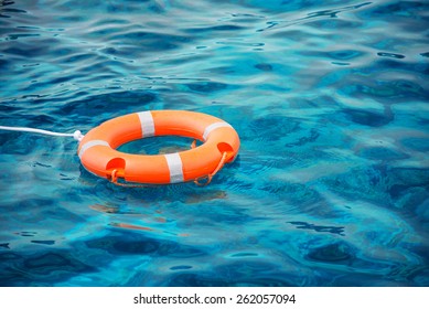 Lifebuoy in a stormy blue sea