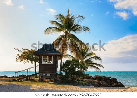 Lifeguard hut on Pigeon Piont beach on Tobago island, Trinidad and Tobago, Carribean sea