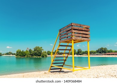 Lifeguard Observation Tower On The Beach, Jarun Lake, Zagreb, Croatia