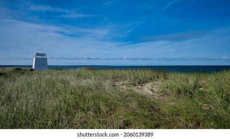 A Lifeguard Stand In The Dunes On The Edgartown Beach In Edgartown, Massachusetts On The Island Of Marthas Vineyard.