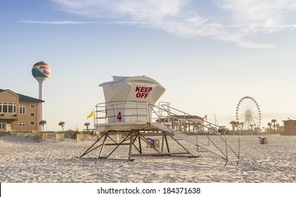 A lifeguard station in the early morning on Pensacola Beach, Florida.