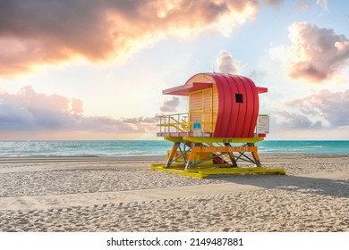 Lifeguard station in miami beach, florida, america, usa at sunset - Powered by Shutterstock