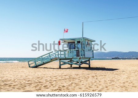 lifeguard tower at the beach in Santa Monica, California