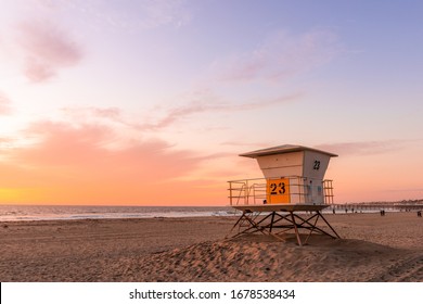 Lifeguard Tower on the beach at sunset - Powered by Shutterstock