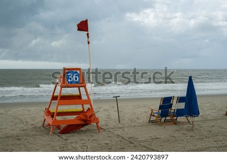 Lifeguard tower on a cloudy, stormy day at Myrtle Beach, South Carolina.