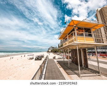 A Lifeguard Tower On Gold Coast In Queensland, Australia