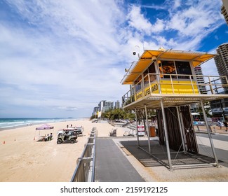 A Lifeguard Tower On Gold Coast In Queensland, Australia