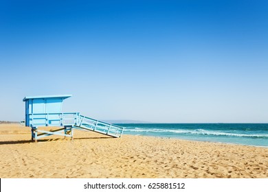 Lifeguard tower on a sandy beach of Santa Monica