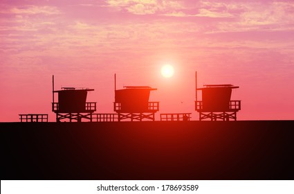 Lifeguard towers at Venice Beach,California - Powered by Shutterstock