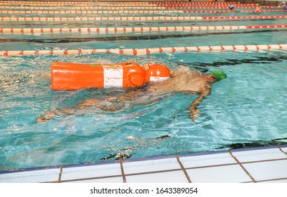 Lifeguard Training In A Pool With A Rescue Dummy