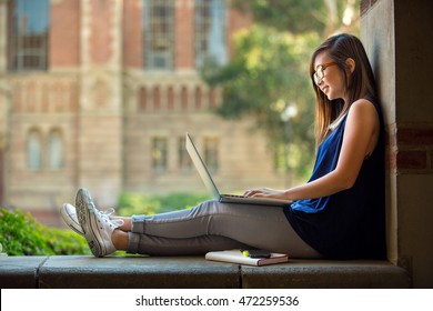 Lifestyle College Student Campus Life Study Research Reading Writing Technology With Glasses