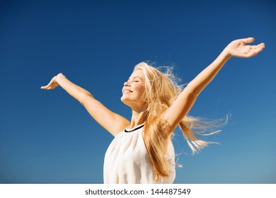 Lifestyle Concept - Beautiful Happy Woman Enjoying Summer Outdoors