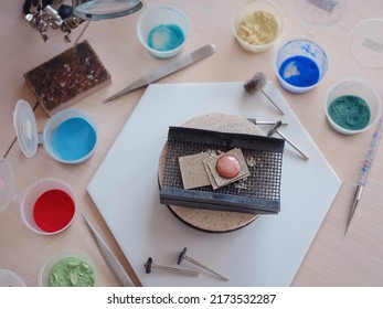 Lifestyle concept, work from home to reinvent your life - Jewelry designer workplace. making tools for jewelry. Georgian minankari enamel manufacturing technique. Jeweler making accessories in - Shutterstock ID 2173532287