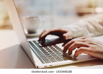 Lifestyle education student. Businessman work on laptop for project. Millennial at home office looking for job on notebook. Unrecognizable man using modern portable computer. - Shutterstock ID 1433448188