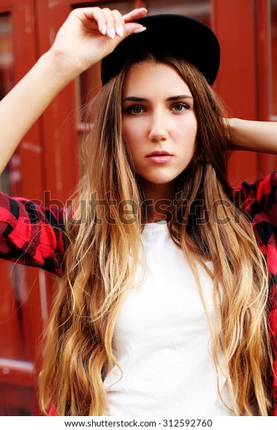 Lifestyle Portrait Fashionable Blonde Girl Ombre Stock Photo Edit
