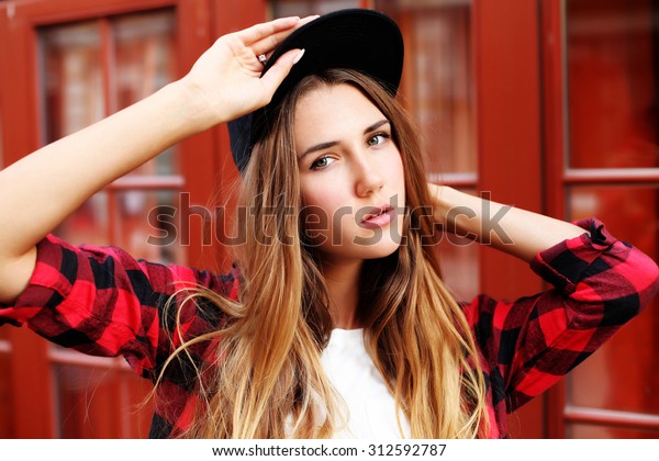 Lifestyle Portrait Fashionable Blonde Girl Ombre Stock Photo Edit