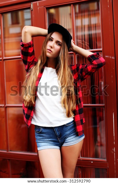 Lifestyle Portrait Fashionable Blonde Girl Ombre Stock Photo Edit