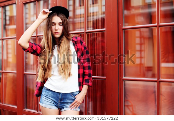 Lifestyle Portrait Fashionable Blonde Girl Ombre Stock Photo Edit