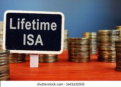 Lifetime ISA Individual Savings Account sign and coins.