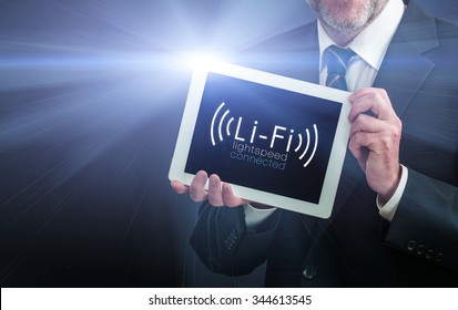 Li-Fi W-Lan technology, internet and networking concept - Businessman activates Li-Fi High speed connection