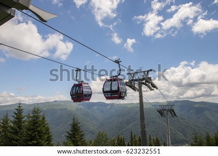 lift cabin in the mountains, summer time