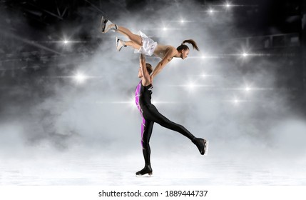 Lift. Duo figure skating in action on arena background. Sports banner - Shutterstock ID 1889444737