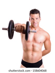 Lifting Weights Tough Guy On White Background