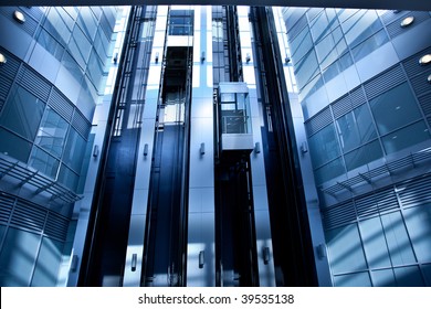 Lifts in modern interior in blue