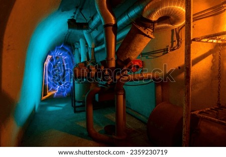 Light in abandoned tunnels of war bunker