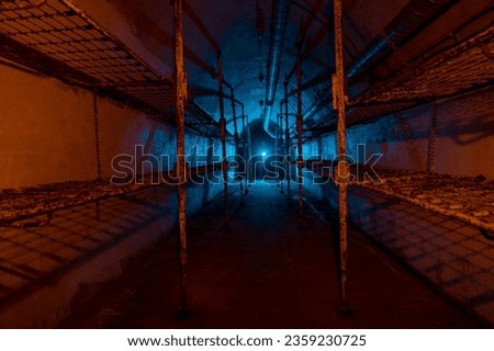 Light in abandoned tunnels of war bunker